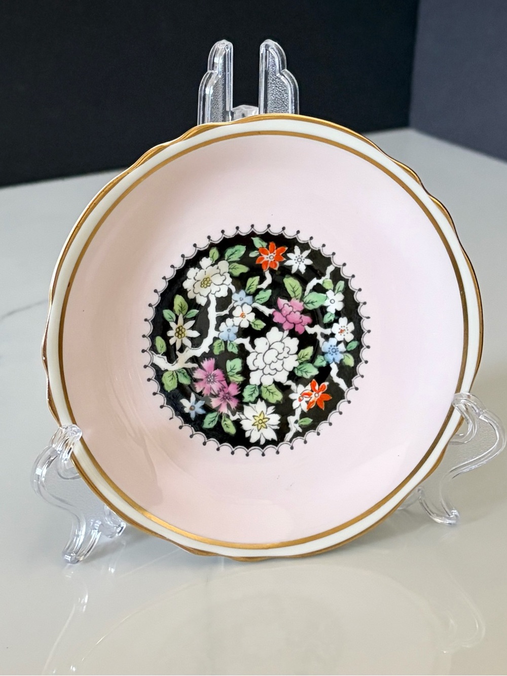 Pink & Black Floral Center Saucer by Paragon